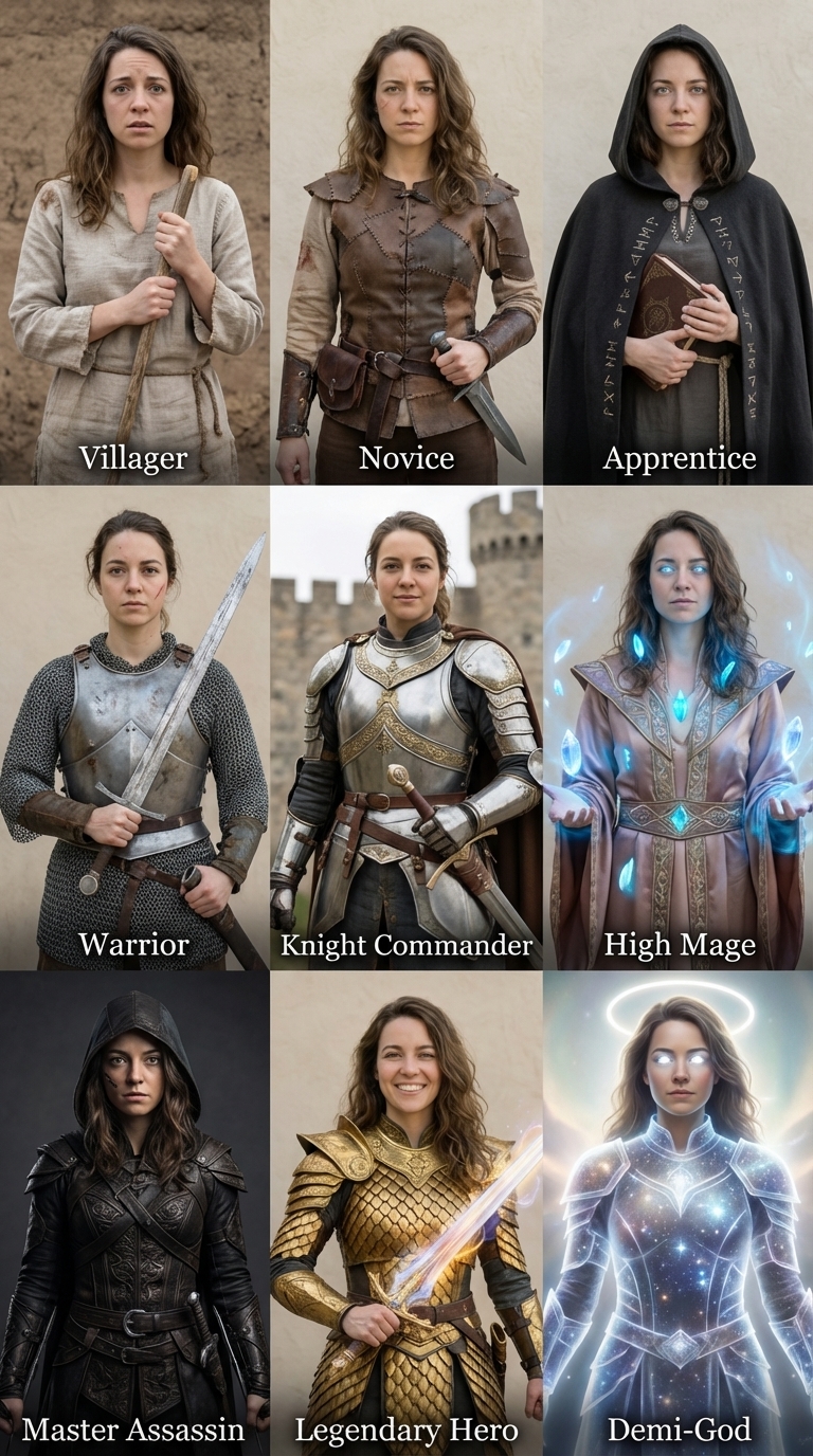 Character Progression: Upload a photo of yourself and level up from villager to Demi God.