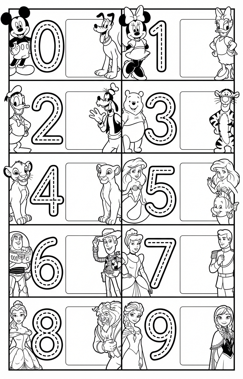 Number Worksheet: Black and white worksheet for a toddler to learn to trace numbers