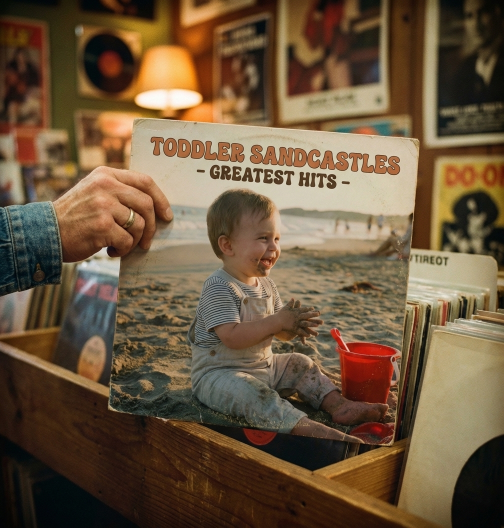 70s Album Cover: Upload a picture to transform it into an album cover in a 70s record shop.